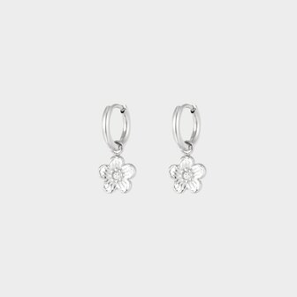 Oorbellen creool bloem zilver