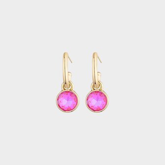 Oorbellen crystal rond fuchsia