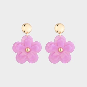 Oorbellen bloem dubbel fuchsia