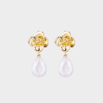 Oorbellen bloem crystal wit