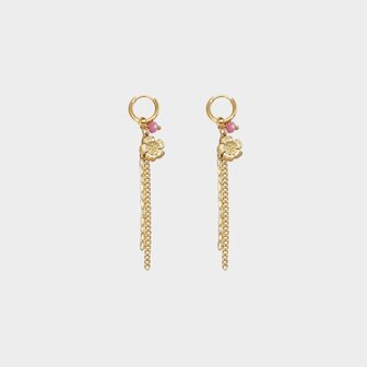 Oorbellen bloem ketting fuchsia