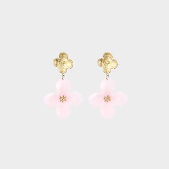 Oorbellen duo bloem roze