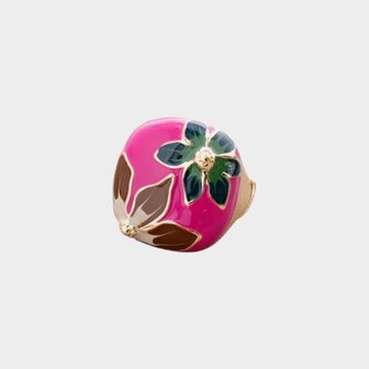 Ring emaille bloem fuchsia