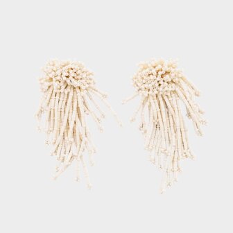 Oorbellen kraal kwast beige