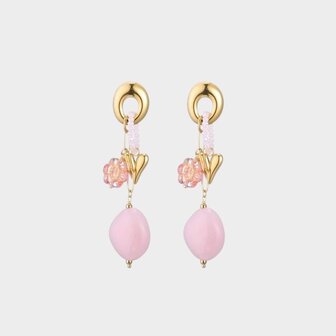 Oorbellen hanger resin roze