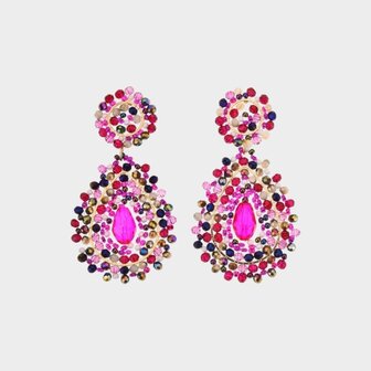 Oorbellen druppel glas fuchsia