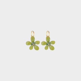 Oorbellen resin bloem olijf