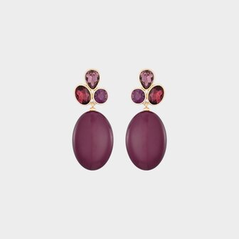Oorbellen crystal ovaal paars