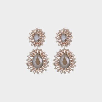 Oorbellen duo crystal taupe