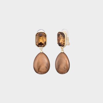 Oorbellen clip square cognac