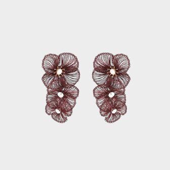 Oorbellen trio bloem bordeaux
