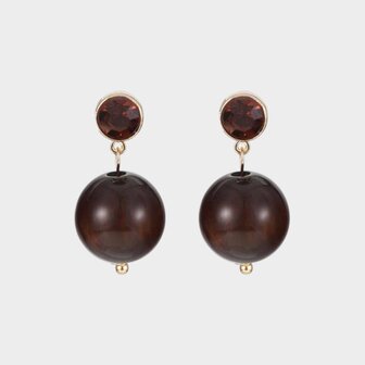 Oorbellen crystal bol bruin