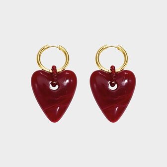 Oorbellen creool hart bordeaux