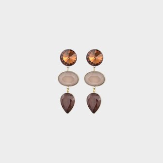 Oorbellen trio glas bruin