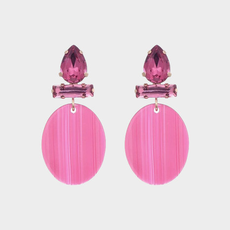 Oorbellen resin crystal fuchsia