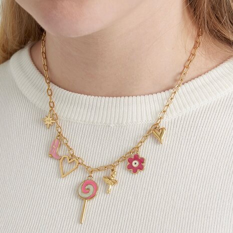 Ketting staal bedel roze