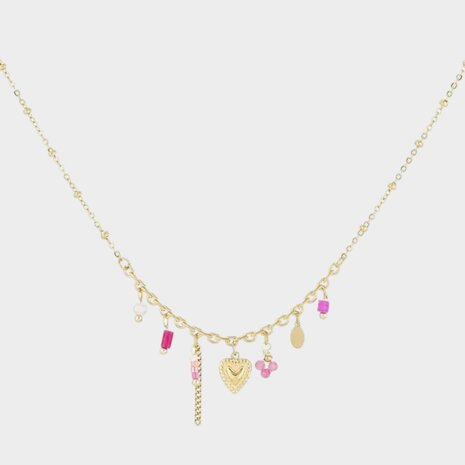 Ketting bedel hart roze