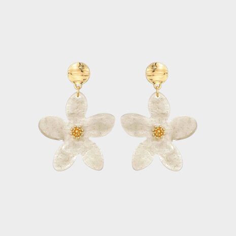 Oorbellen resin bloem beige
