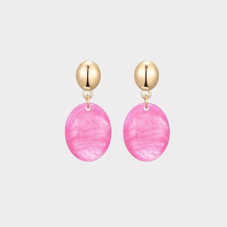 Oorbellen ovaal resin fuchsia