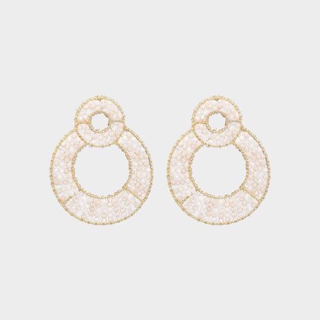 Oorbellen dubbel cirkel beige