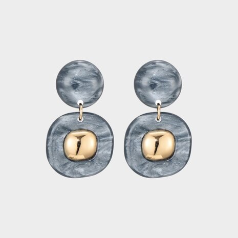 Oorbellen goud resin grijs 