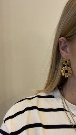 Oorbellen staal dubbel bloem