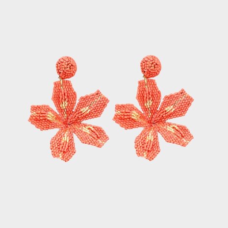 Oorbellen bloem kraal oranje