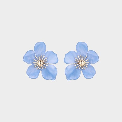 Oorbellen bloem resin blauw