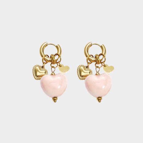 Oorbellen hart keramiek roze
