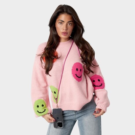 Telefoonkoord ruit lang roze