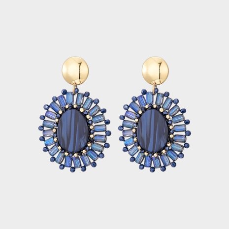 Oorbellen ovaal steen blauw