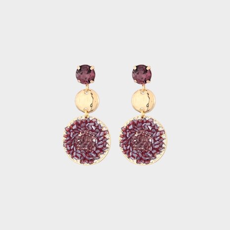 Oorbellen trio crystal bordeaux