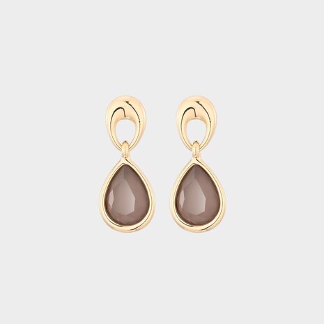 Oorbellen drop crystal taupe