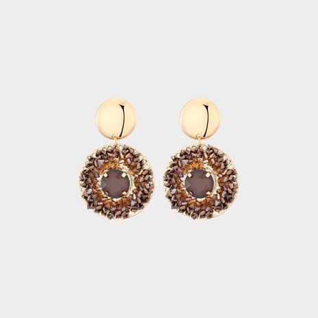Oorbellen rond crystal bruin