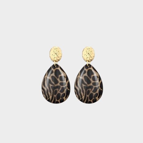 Oorbellen druppel leopard bruin