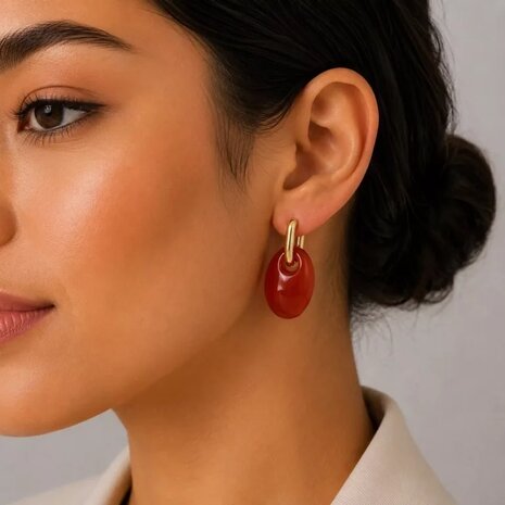 Oorbellen creool resin rood
