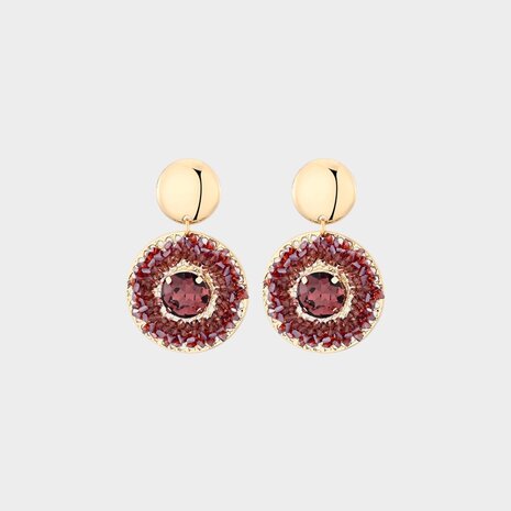 Oorbellen rond crystal bordeaux