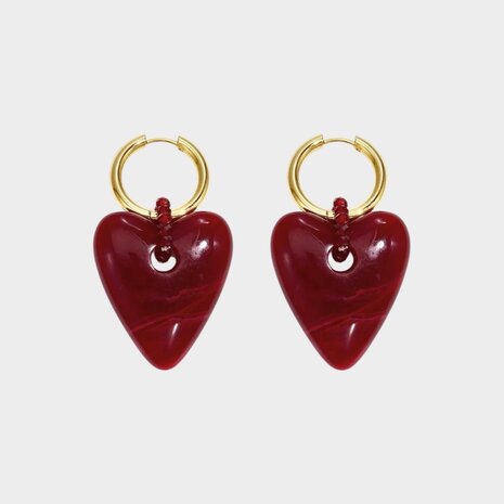 Oorbellen creool hart bordeaux