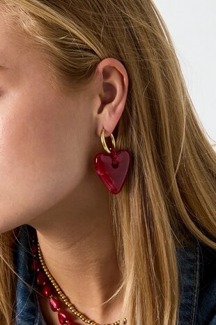 Oorbellen creool hart bordeaux
