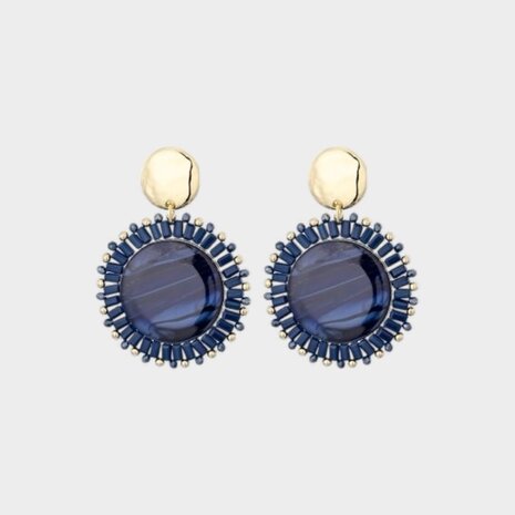 Oorbellen rond steen blauw