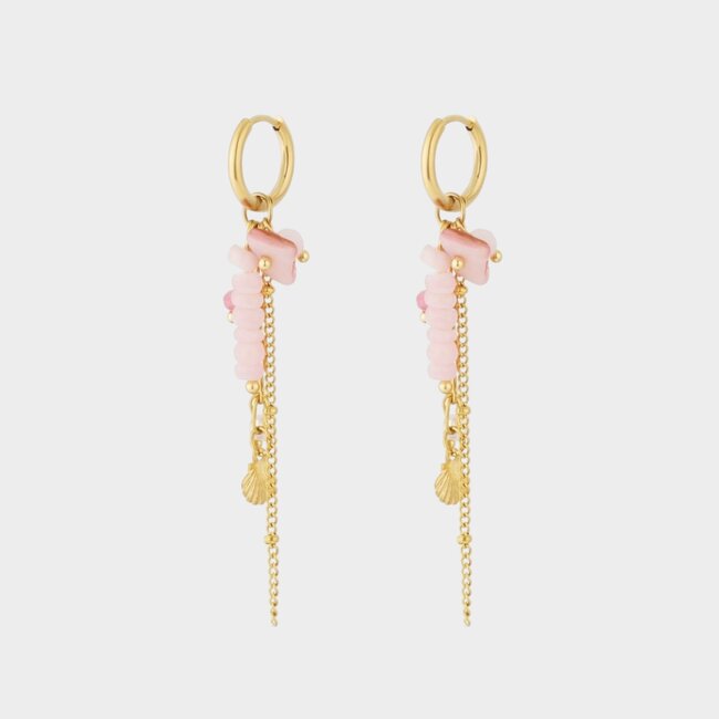 Oorbellen ketting kraal roze