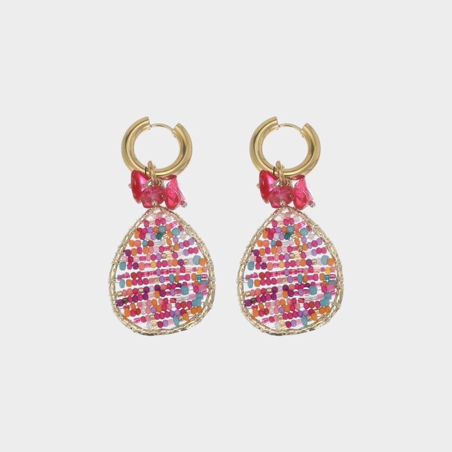 Oorbellen creool druppel fuchsia