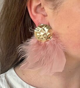 Oorbellen knop veer roze