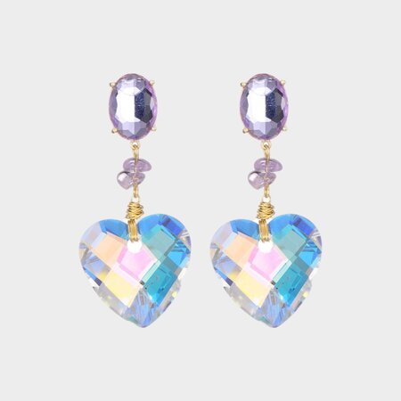 Oorbellen facet hart lila