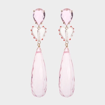 Oorbellen drop hart roze