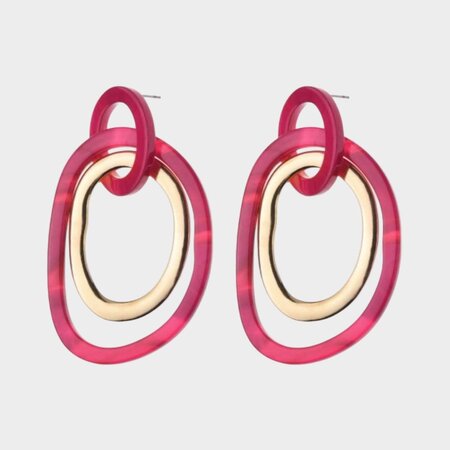 Oorbellen resin dubbel fuchsia