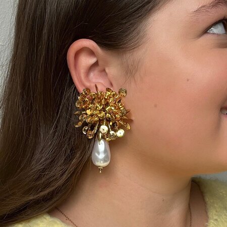 Oorbellen parel paillet zilver