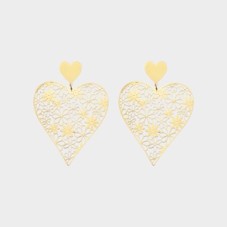 Oorbellen hart bloem goud