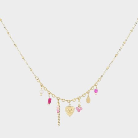 Ketting bedel hart roze
