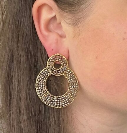 Oorbellen dubbel cirkel taupe